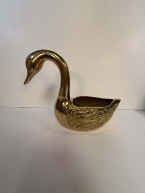 Vintage T.H.C. Solid Brass Swan Planter Bowl